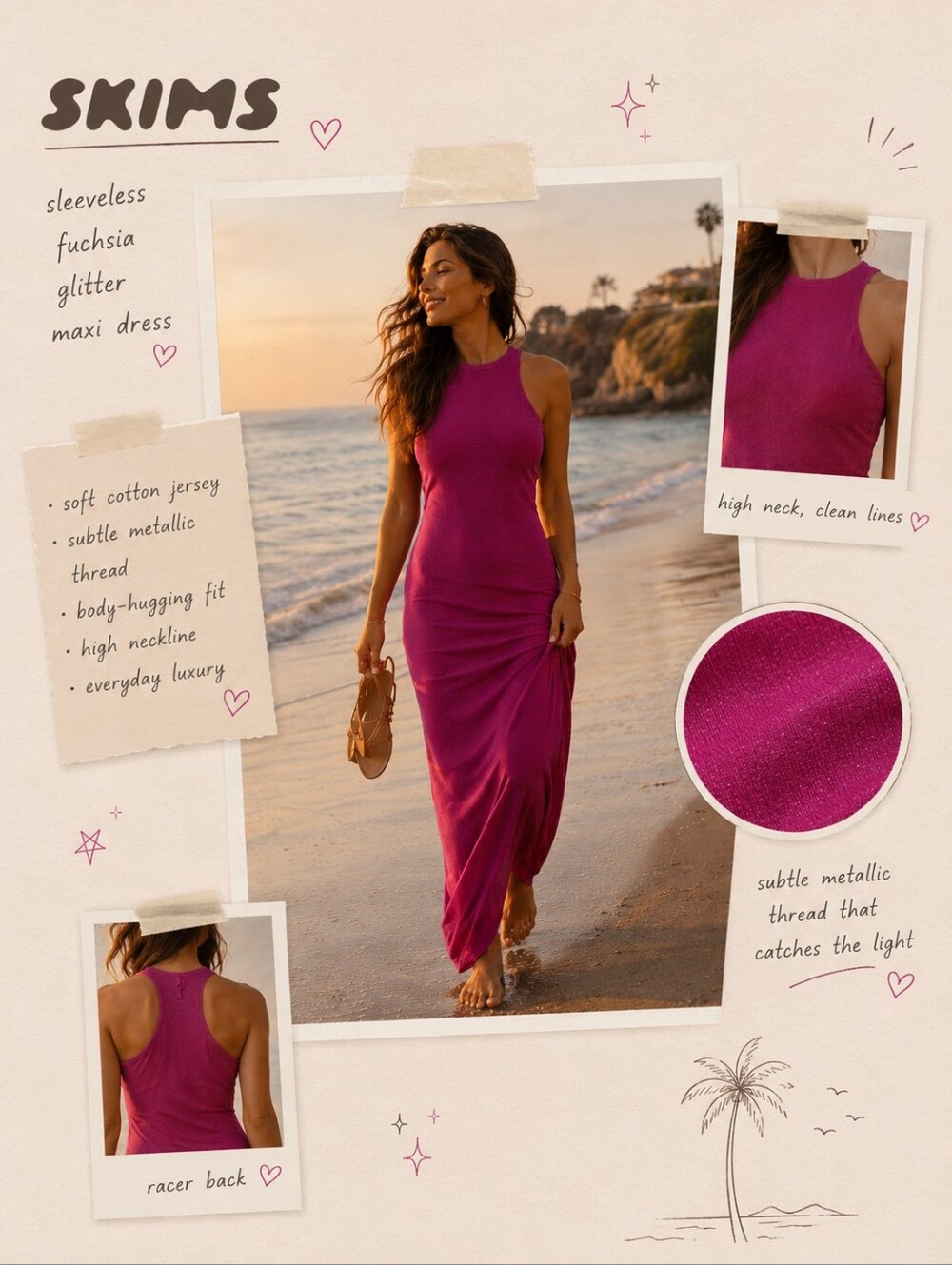 SKIMS Sleeveless Fuchsia Glitter Knit Maxi Dress with High Neck - Size S